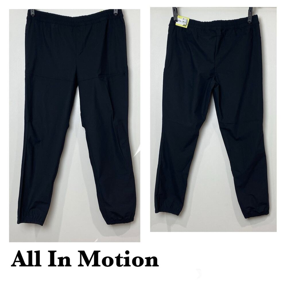 All In Motion Women's Sz Large Jogger Pants Black Zip Pockets Drawstring New NWT